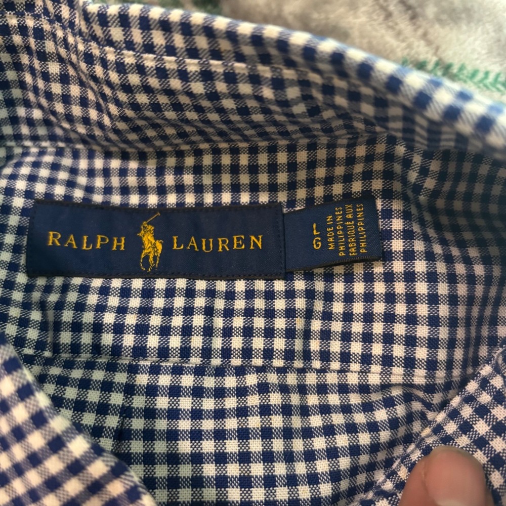 Ralph Lauren Mens Blue Gingham Check Button Down Shirt Large Red Pony Logo L - Picture 4 of 6